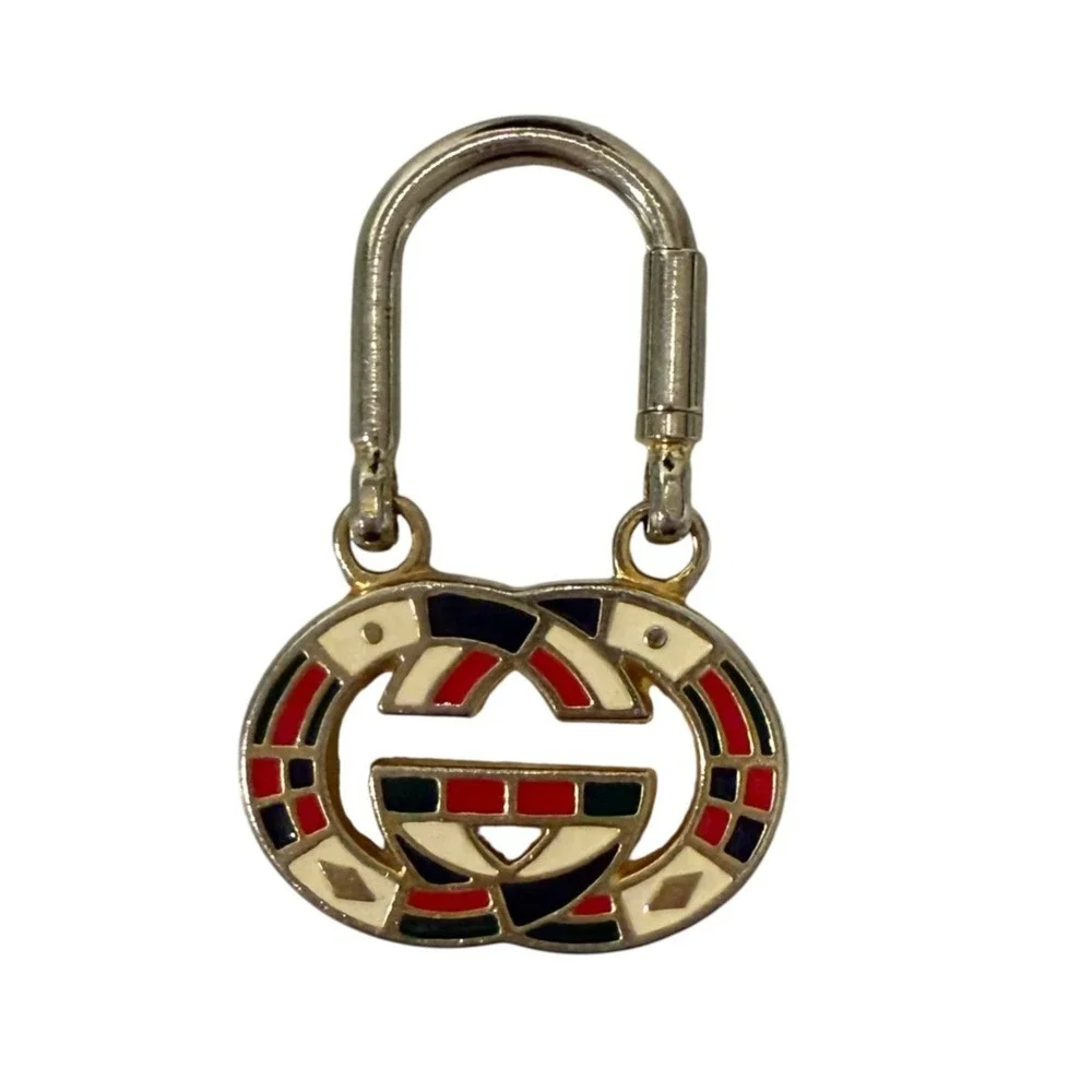 Gucci Multi-Hued 1980s Vintage Metal Interlocking Logo Enameled Keyring